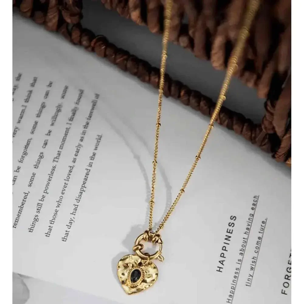 18K Gold Plated black turquoise charm holder Necklace stainless steel jewelry - Picture 6 of 11